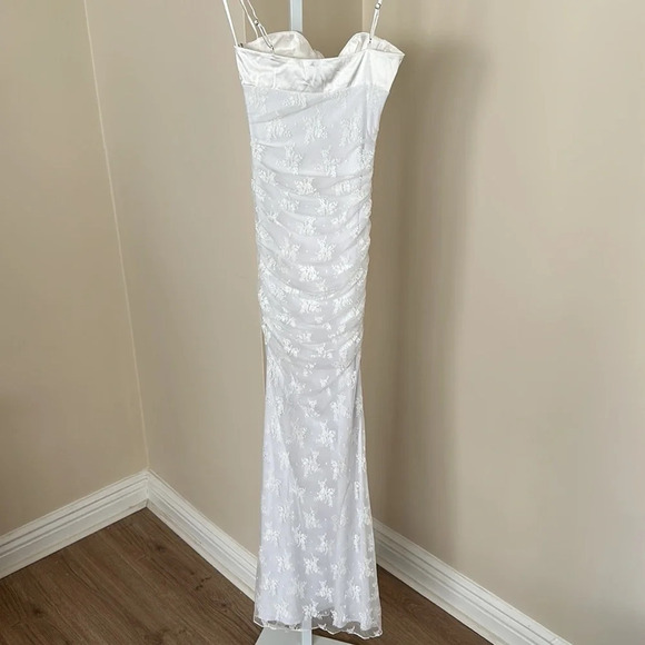 sugar free satin maxi dress hunter Infinite Strapless Open Back Satin Convertible Maxi Dress TAUPE / XS by Sugarlips